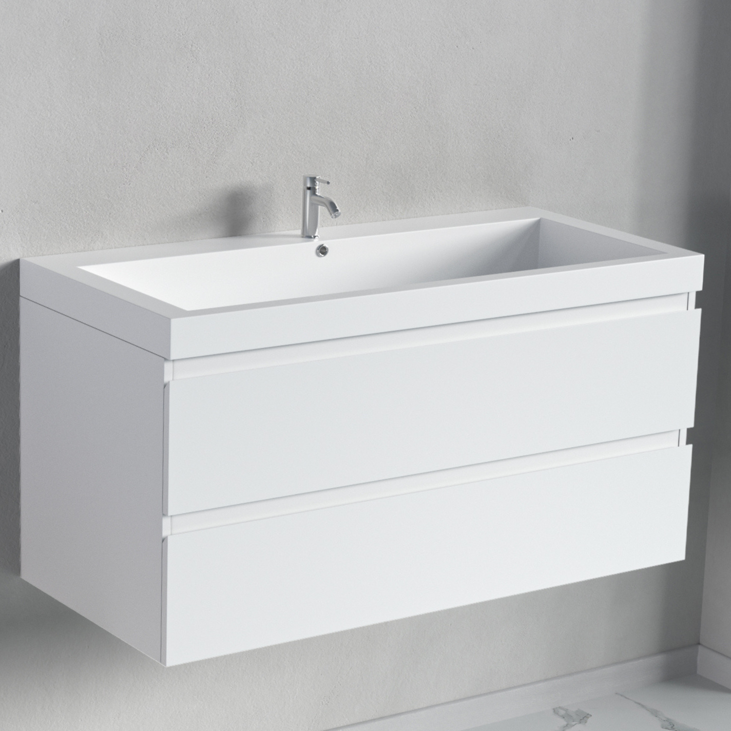 Badmöbel-Set AVALON 100 cm - Mit Hochschrank - Glänzend Weiß