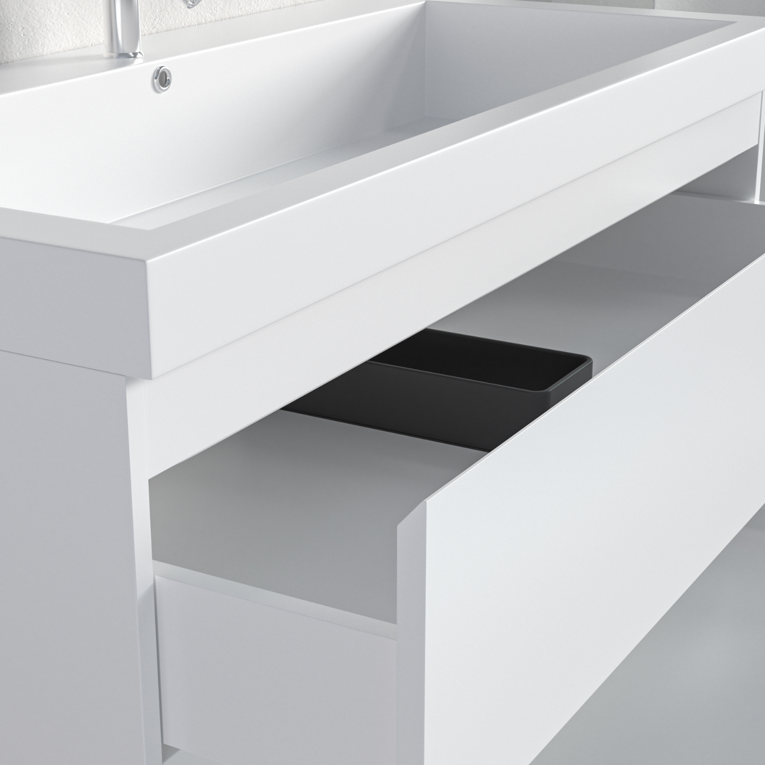 Badmöbel-Set AVALON 100 cm - Mit Hochschrank - Glänzend Weiß