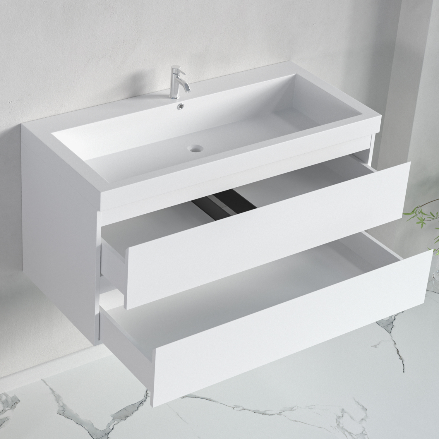 Badmöbel-Set AVALON 100 cm - Mit Hochschrank - Glänzend Weiß