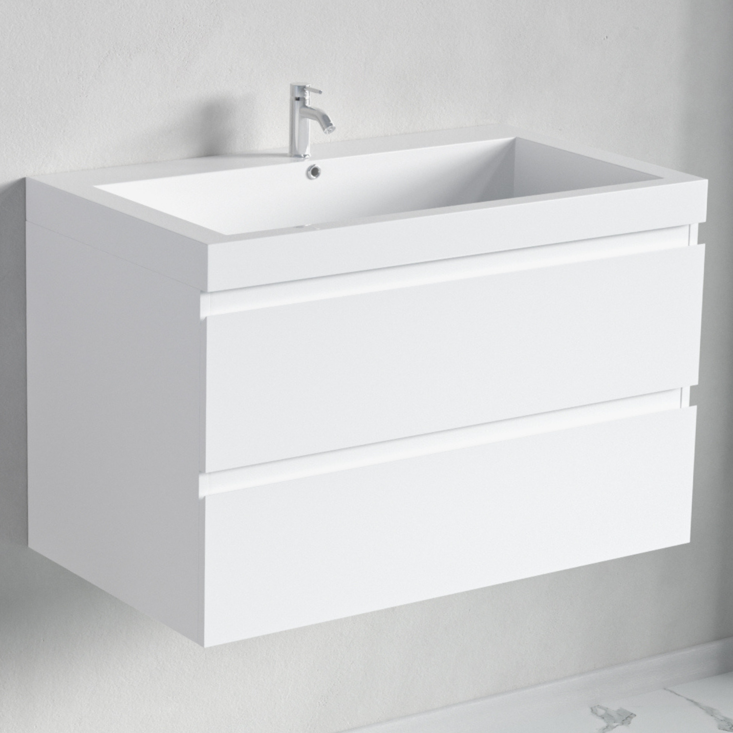 Badmöbel-Set AVALON 80 cm - Mit Hochschrank - Glänzend Weiß