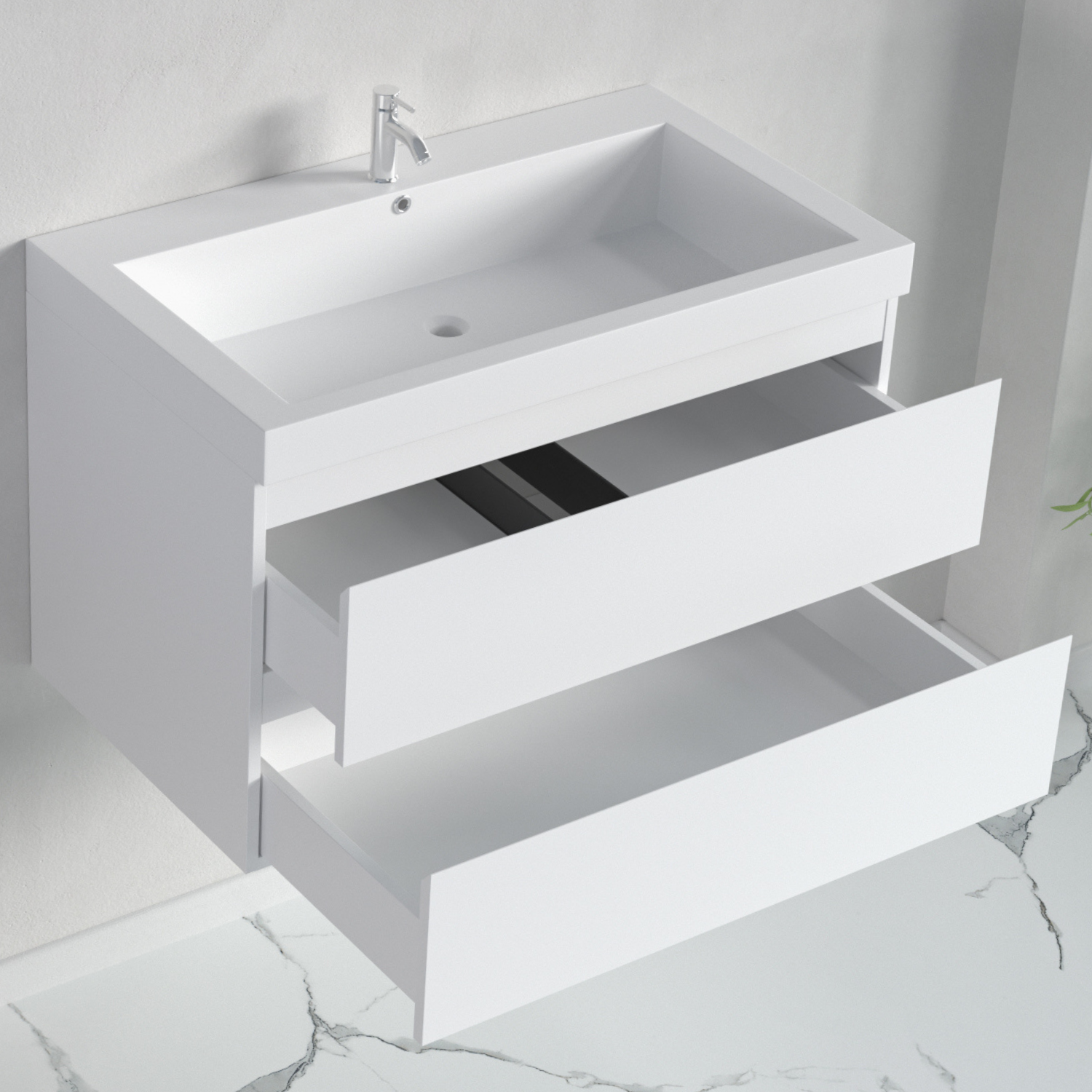 Badmöbel-Set AVALON 80 cm - Mit Hochschrank - Glänzend Weiß