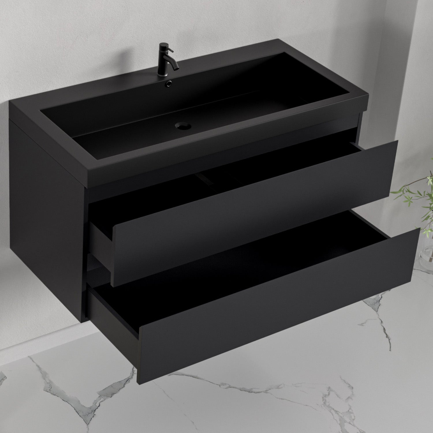 Badmöbel-Set AVALON 100 cm - Mit Schwarzem Hochschrank - Matt Schwarz