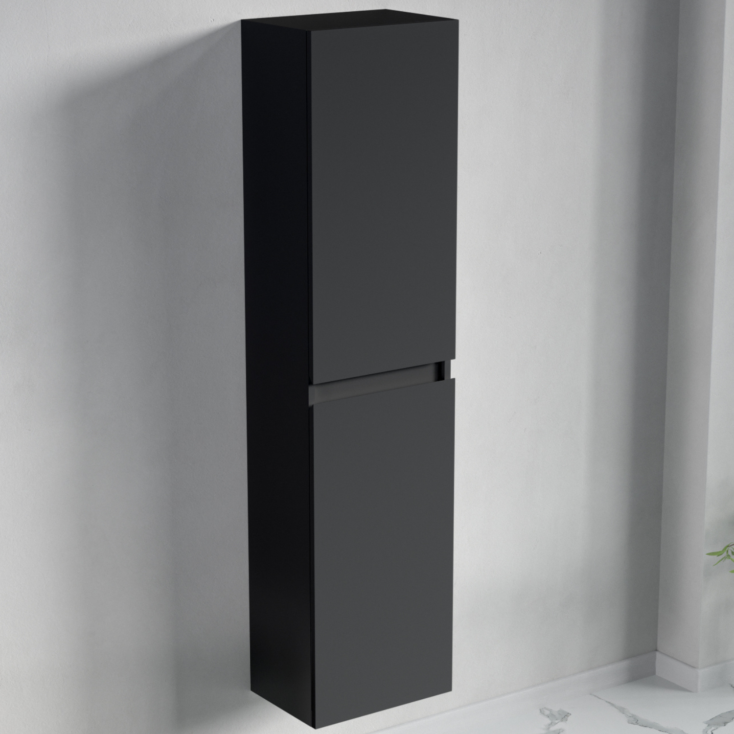 Badmöbel-Set AVALON 100 cm - Mit Schwarzem Hochschrank - Matt Schwarz