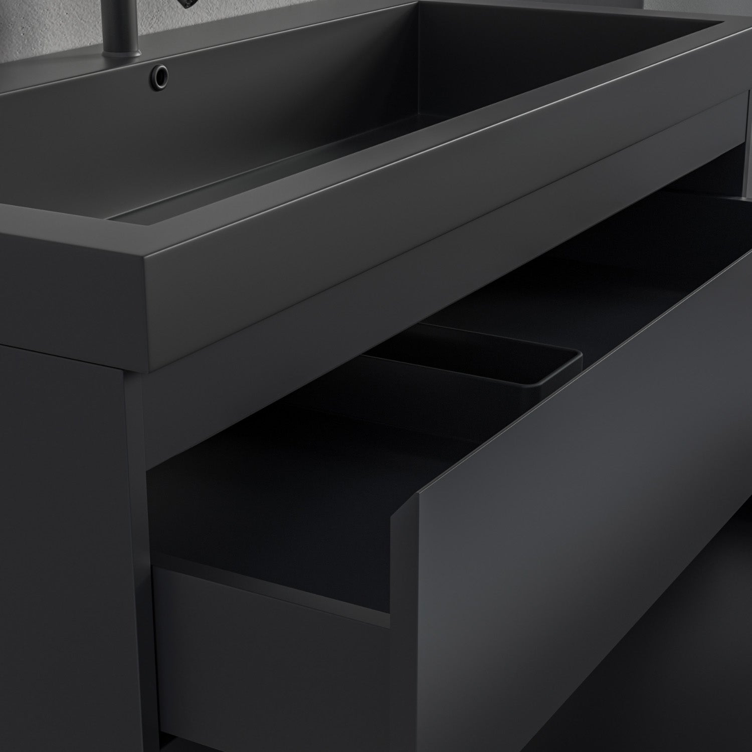Badmöbel-Set AVALON 100 cm - Mit Schwarzem Hochschrank - Matt Schwarz
