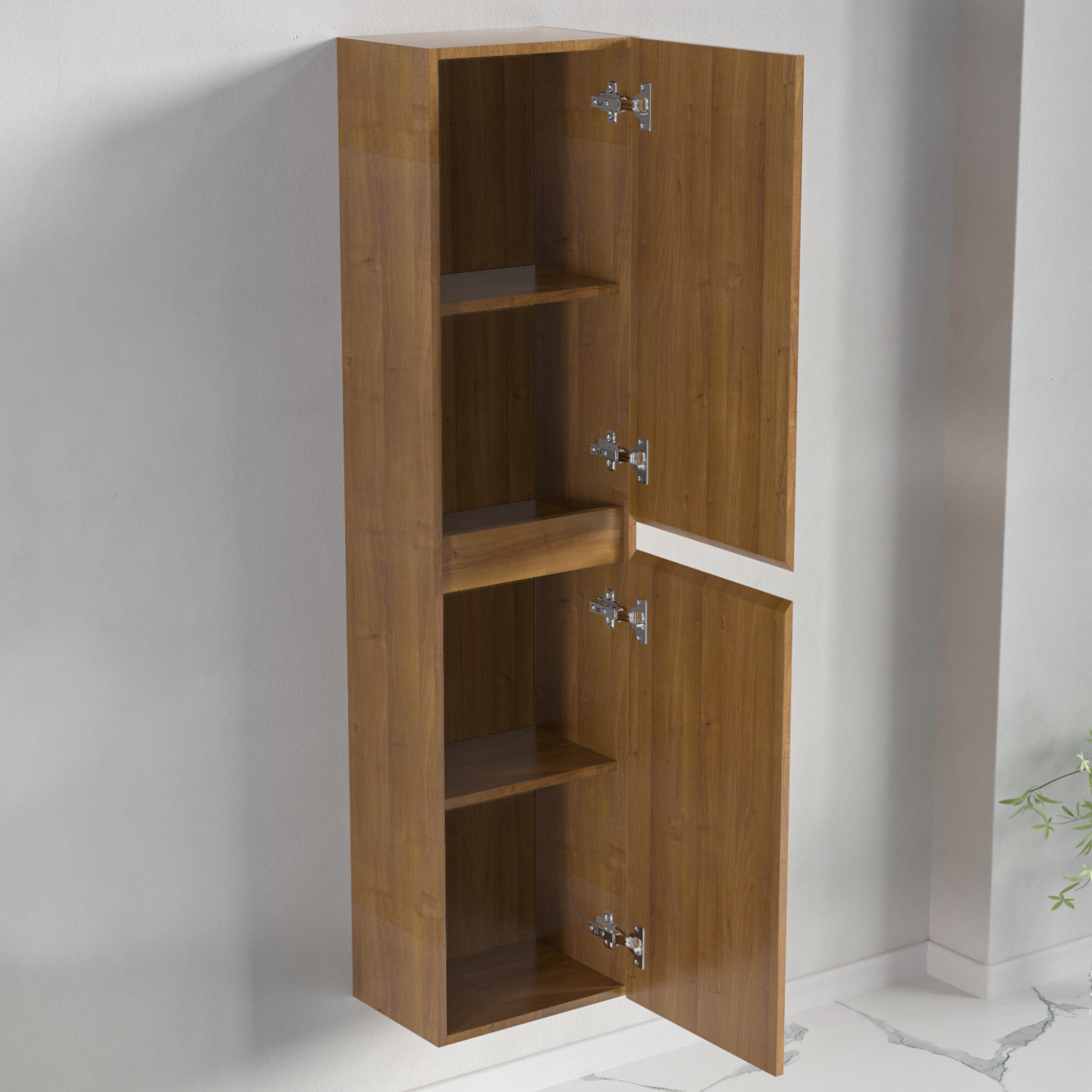 Badmöbel-Set AVALON 60 cm - Mit Hochschrank - Warmes Eichenholz - Waschbecken Weiß