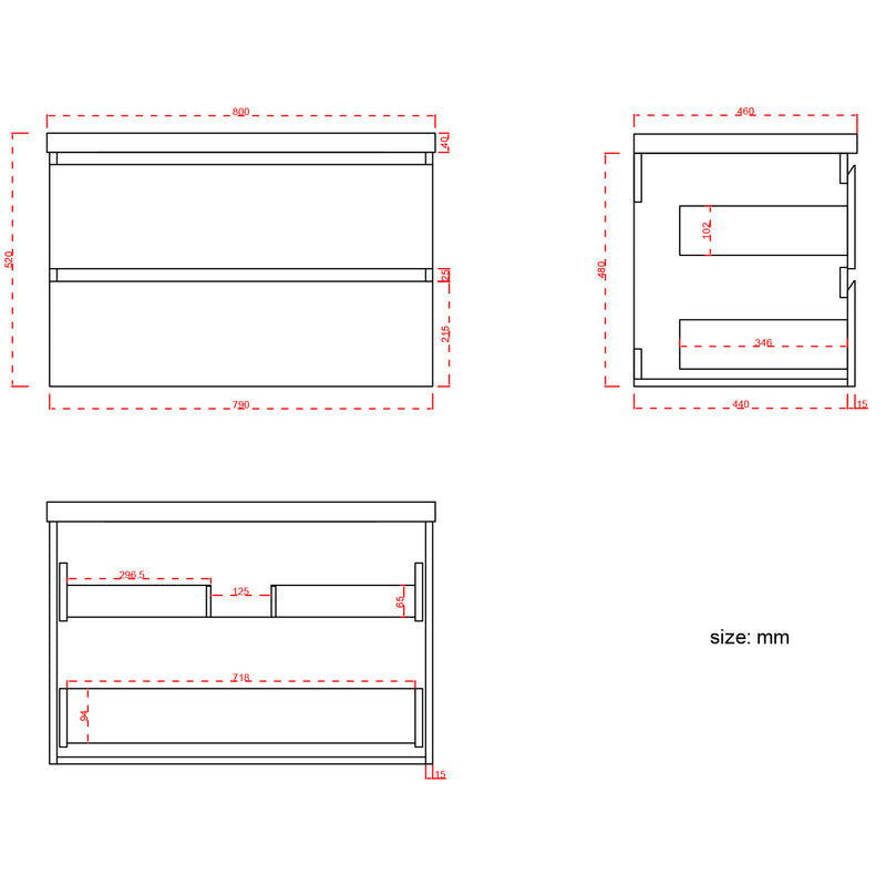 Badmöbel-Set AVALON 80 cm - Mit Schwarzem Hochschrank - Matt Schwarz