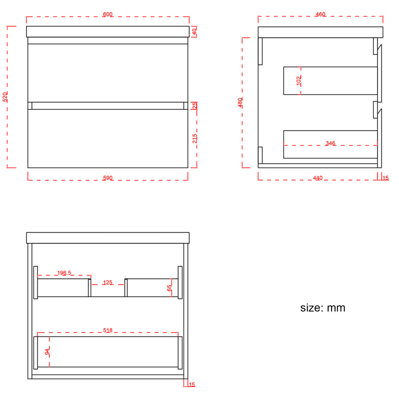 Badmöbel-Set AVALON 60  cm - Mit Hochschrank - Matt Schwarz