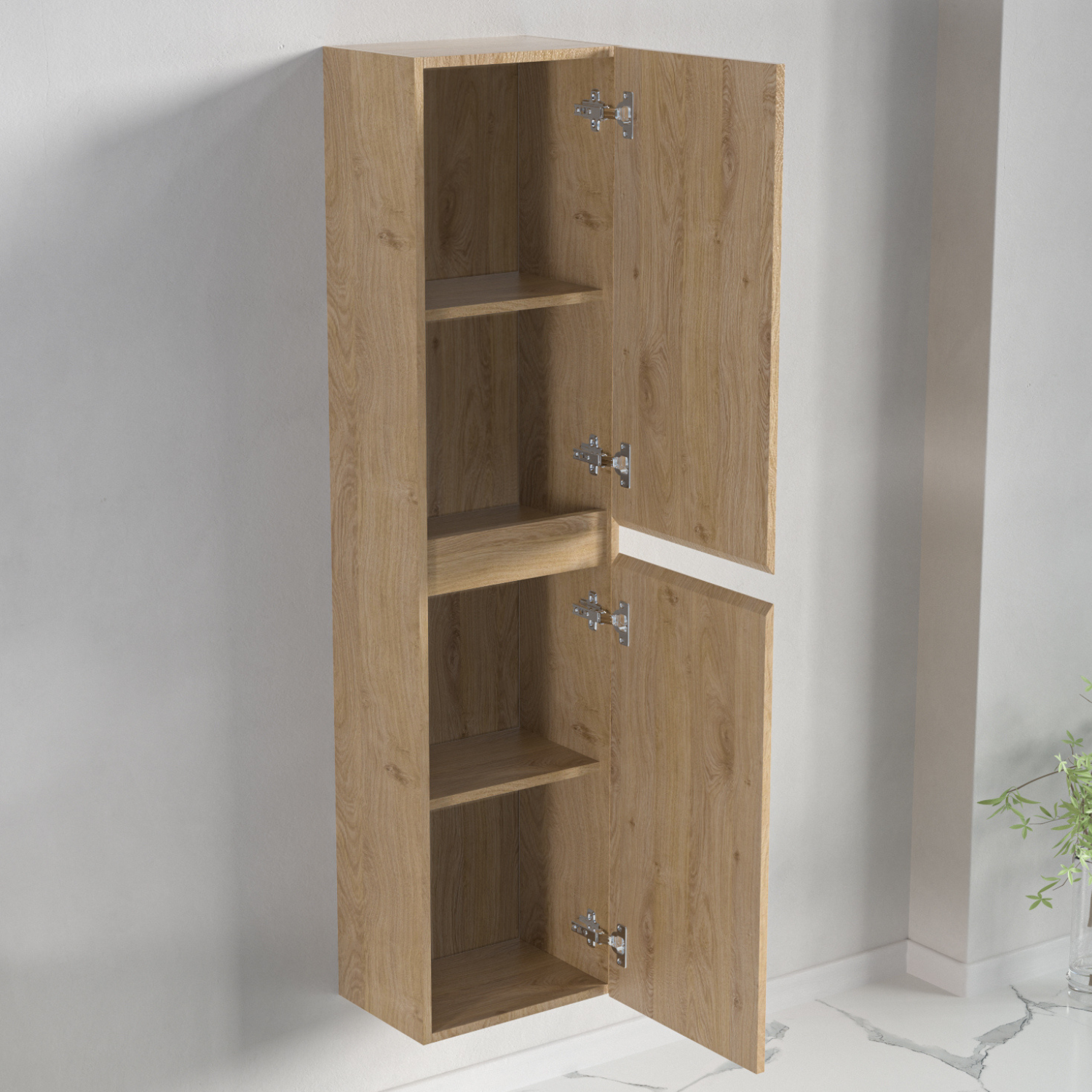 Badmöbel-Set AVALON 80 cm - Mit Hochschrank - Helles Eichenholz - Waschbecken Weiß