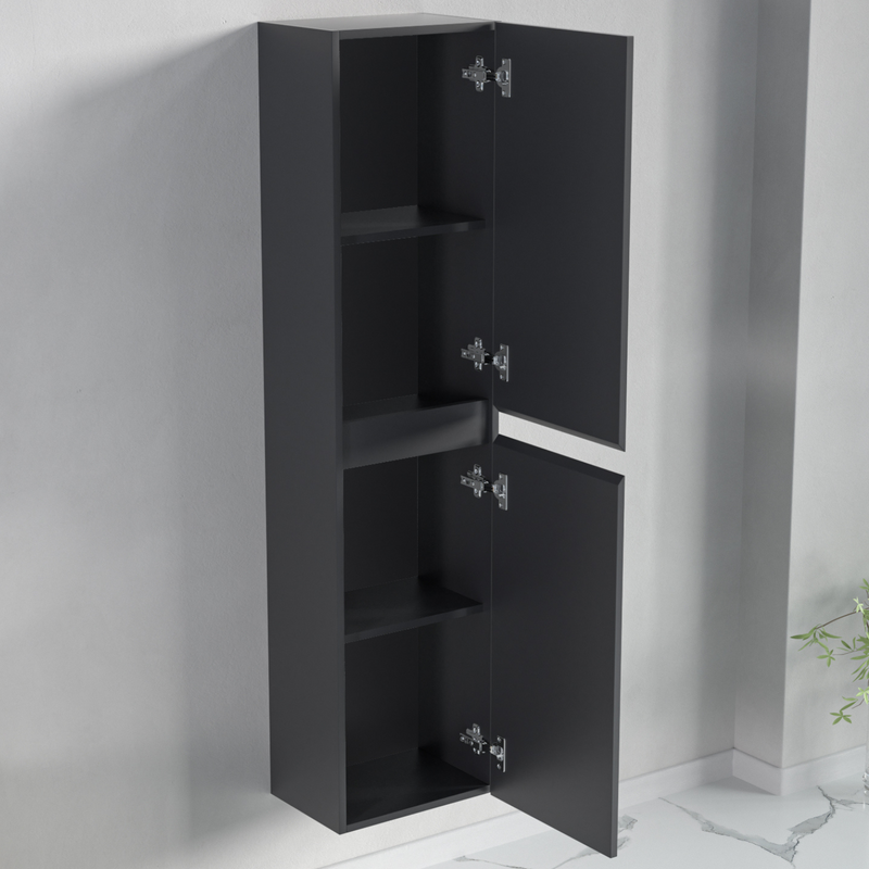 Badmöbel-Set AVALON 80 cm - Mit Schwarzem Hochschrank - Matt Schwarz